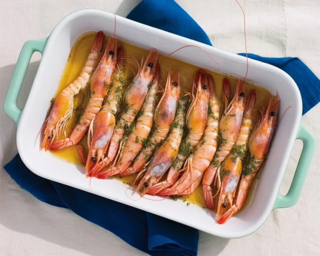 Gamberoni al forno con citronette al prezzemolo e lime, piatto di pesce leggero