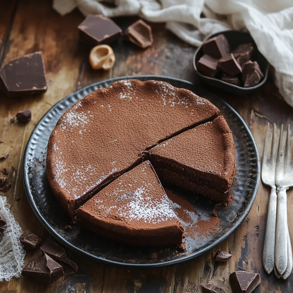 Torta tenerina al cioccolato con crosticina croccante e cuore morbido.
