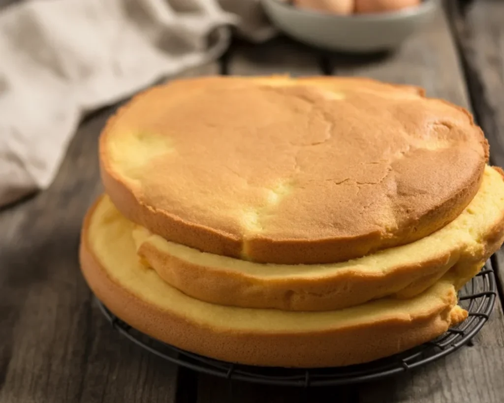 Fetta di Pan di Spagna soffice appena sfornato con crema decorativa