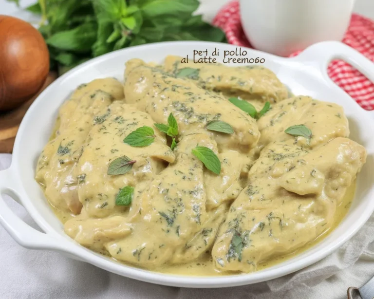 Petto di pollo al latte in un tegame con burro e spezie