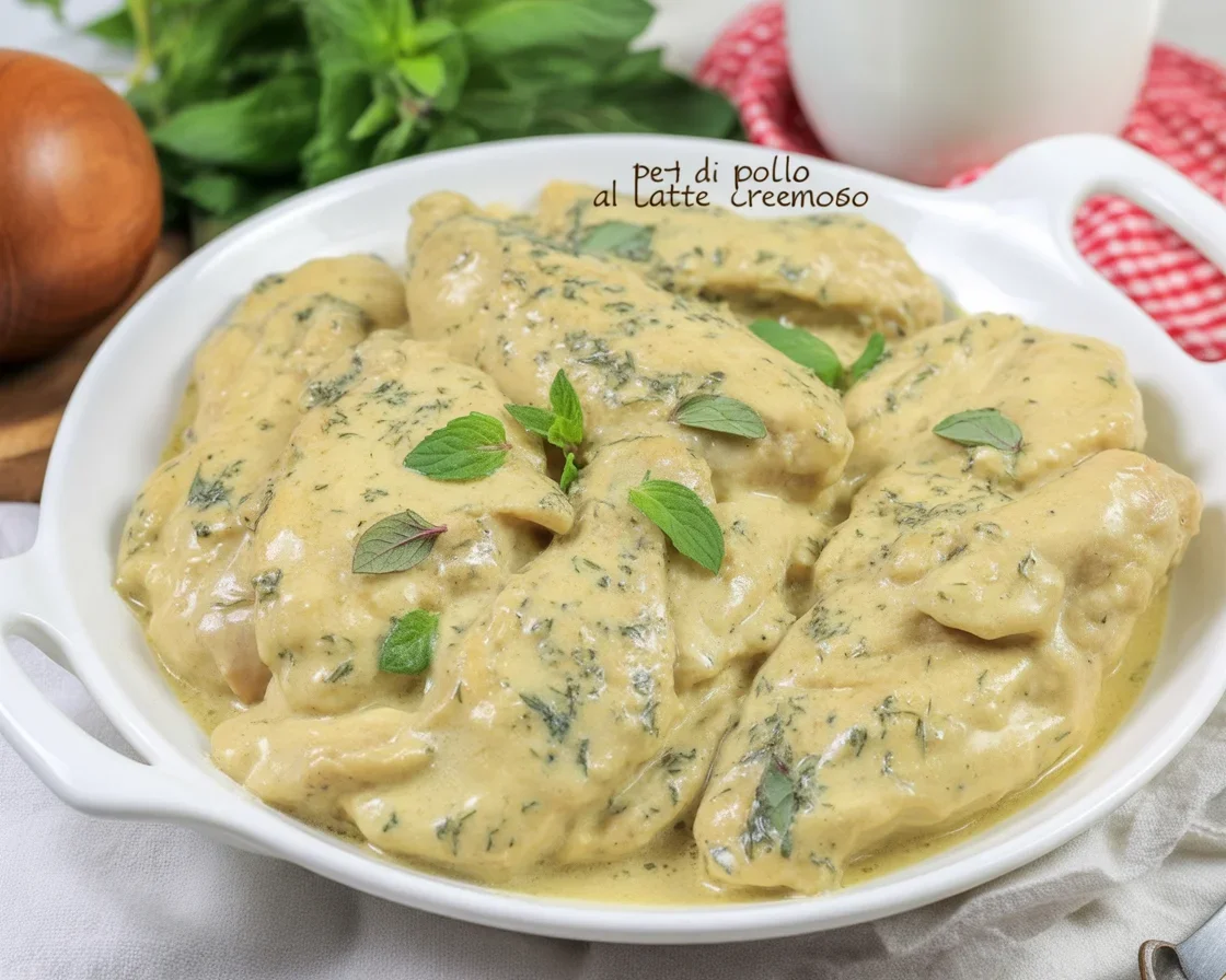 Petto di pollo al latte in un tegame con burro e spezie