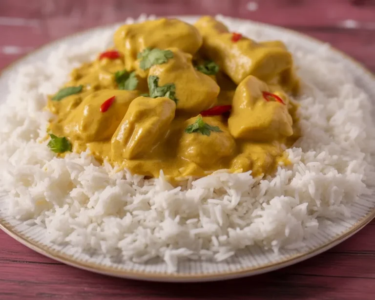 Ricetta del pollo al curry con pollo, latte e spezie per una cena esotica.
