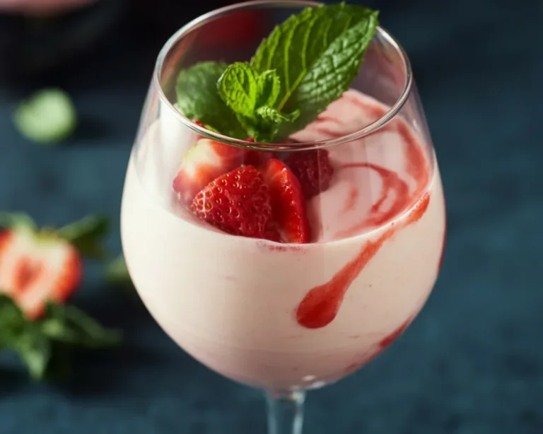Vino gelato alle fragole servito in una coppa elegante