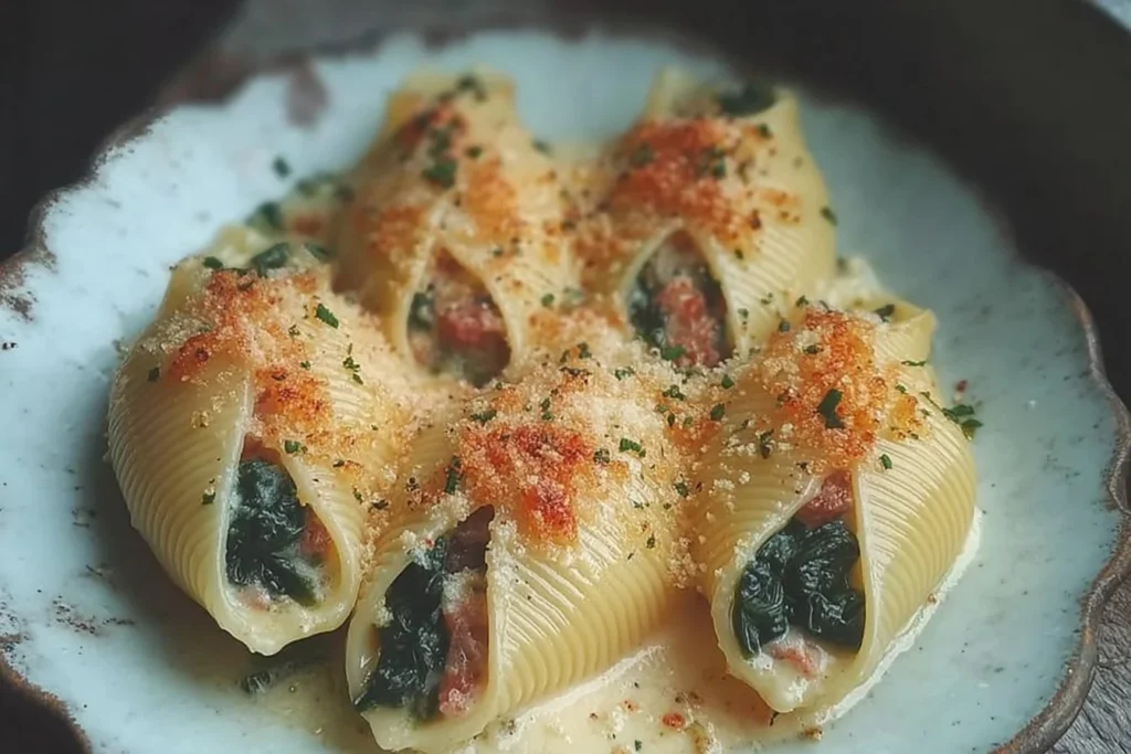 Conchiglioni ripieni di ricotta, spinaci e speck con béchamel