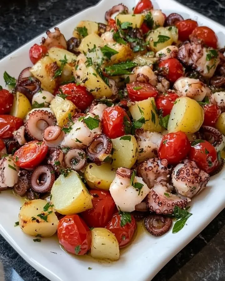 Insalata di polpo con patate e pomodorini freschi