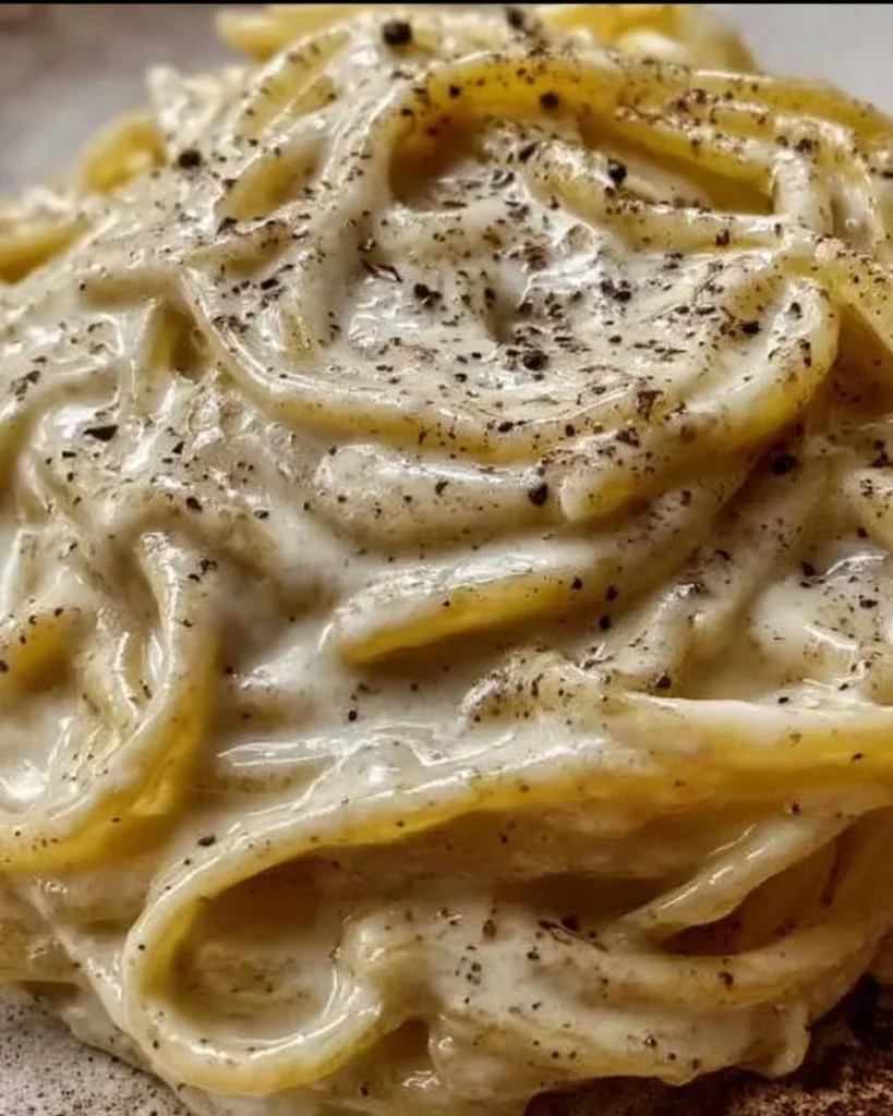 Piatto di cacio e pepe con formaggio pecorino e pepe nero