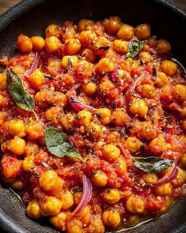 Piatto di Ceci alla Marinara con ingredienti freschi e aromatici.