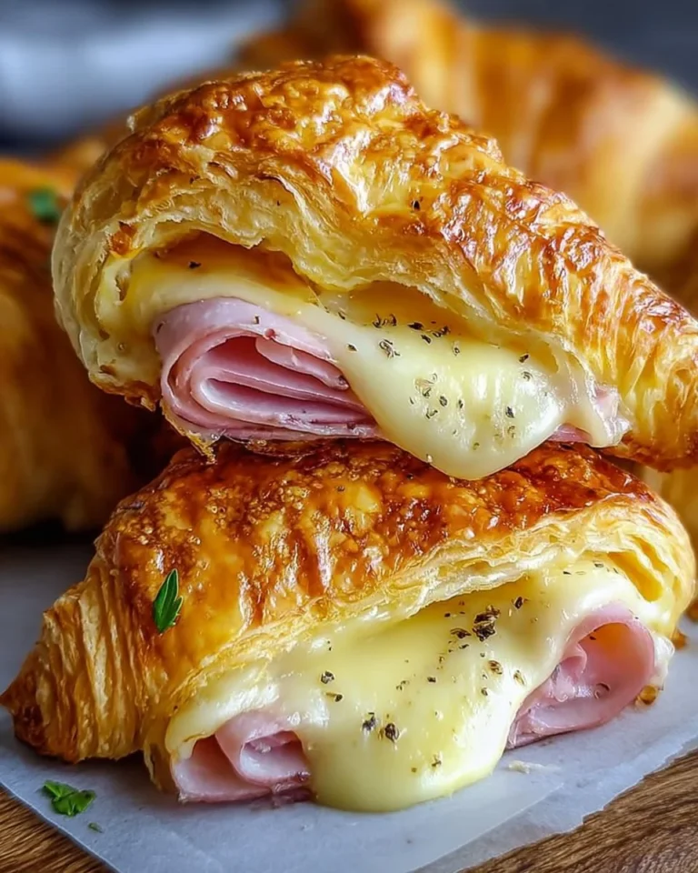 Croissant prosciutto e formaggio al forno croccante e gustoso.