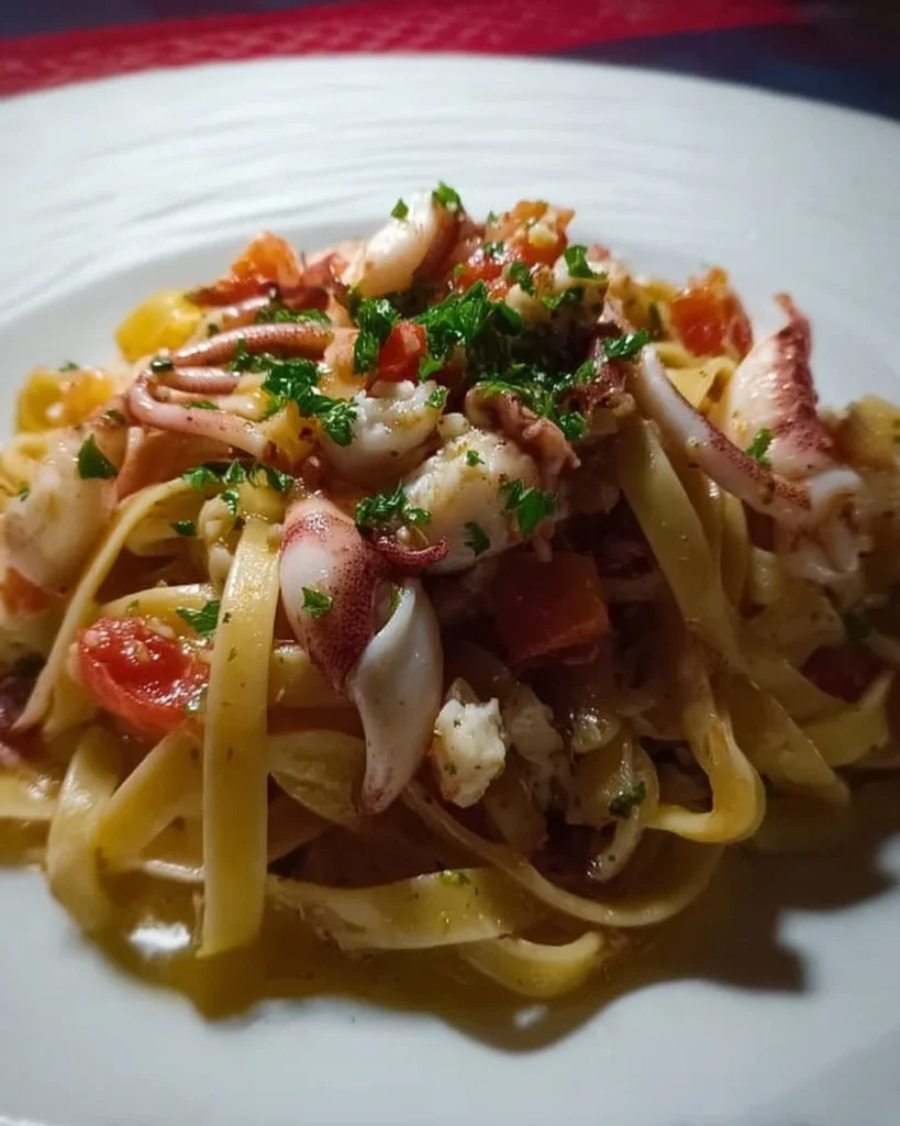 Fettuccine con calamaretti: piatto di pasta fresca con calamari