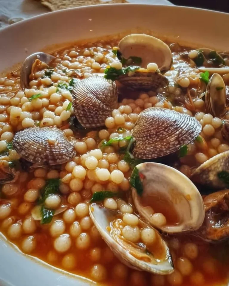 Piatto di Fregula con Arselle, specialità culinaria sarda