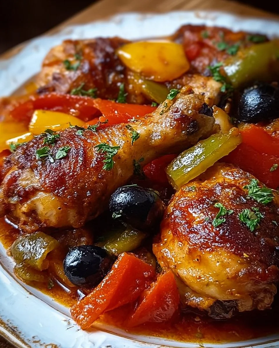 Fusi di pollo ai peperoni cotti in forno con spezie ed erbe aromatiche.