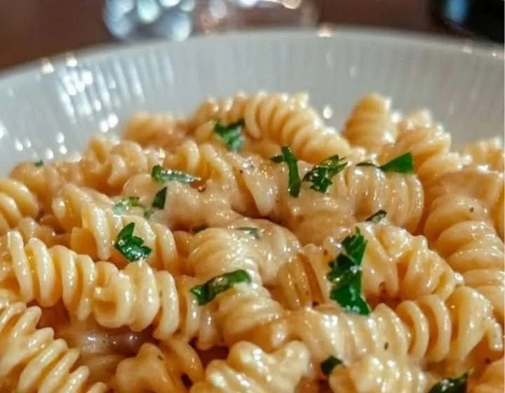 Fusilli al tonno e Philadelphia in un piatto colorato