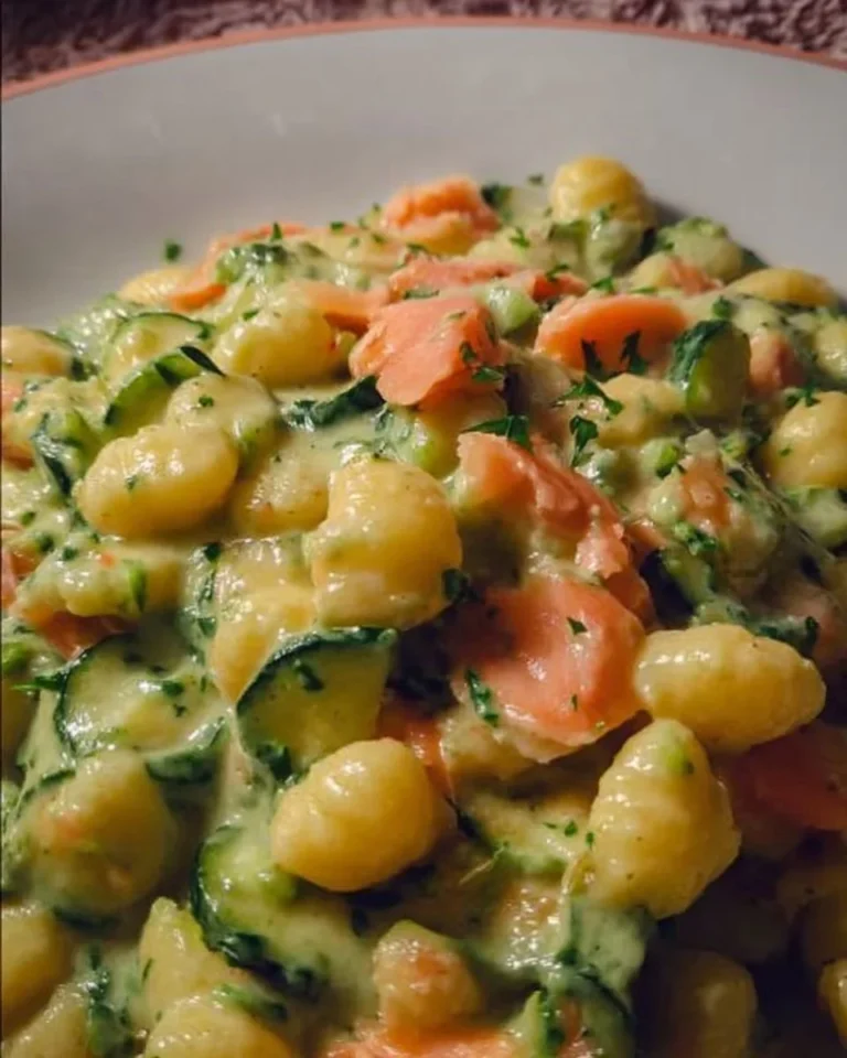 Piatto di gnocchetti zucchine e salmone affumicato