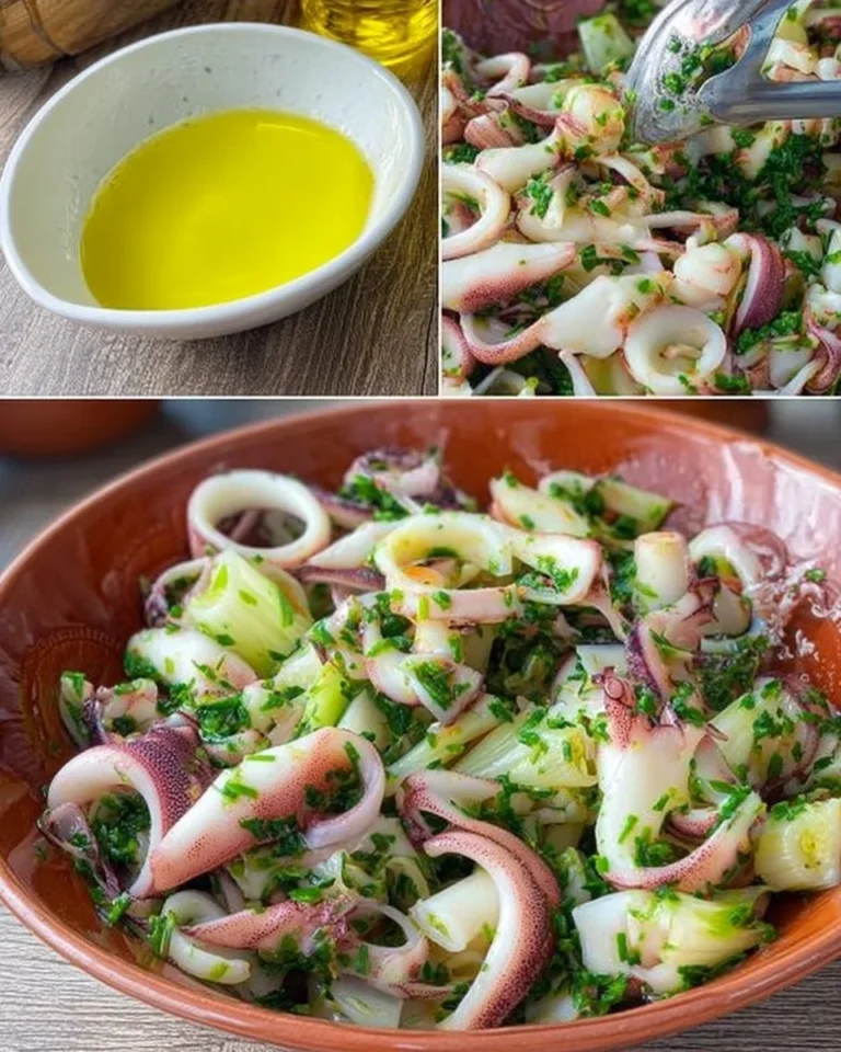 Insalata di calamari fresca con verdure e condimenti