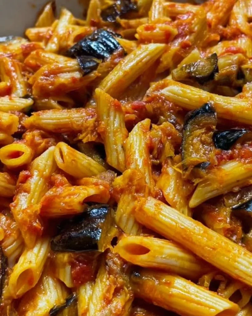 Pasta alla Siciliana con Melanzane e Provola - piatto tipico siciliano