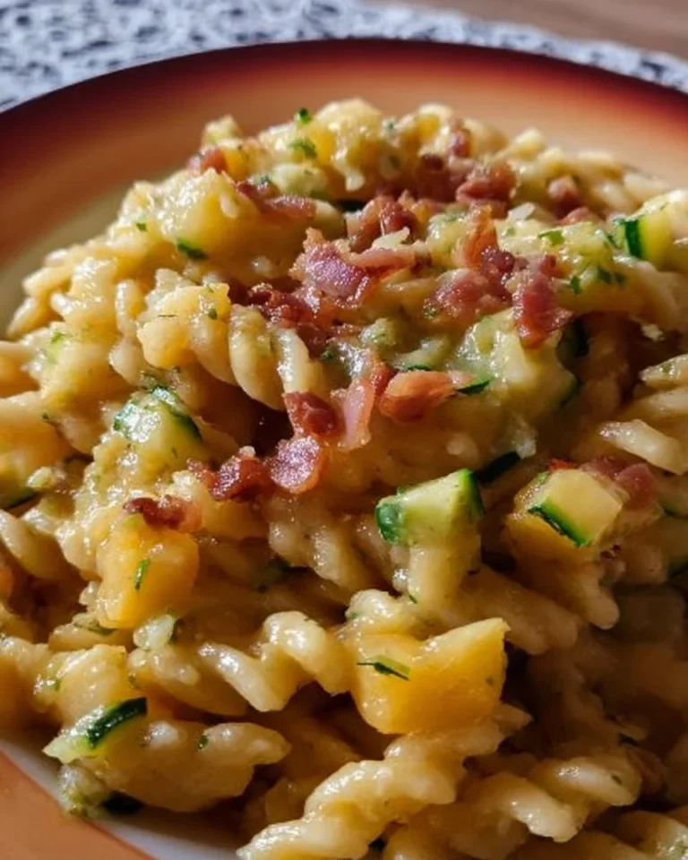 Pasta risottata con zucchine, patate, cipolla e pancetta affumicata