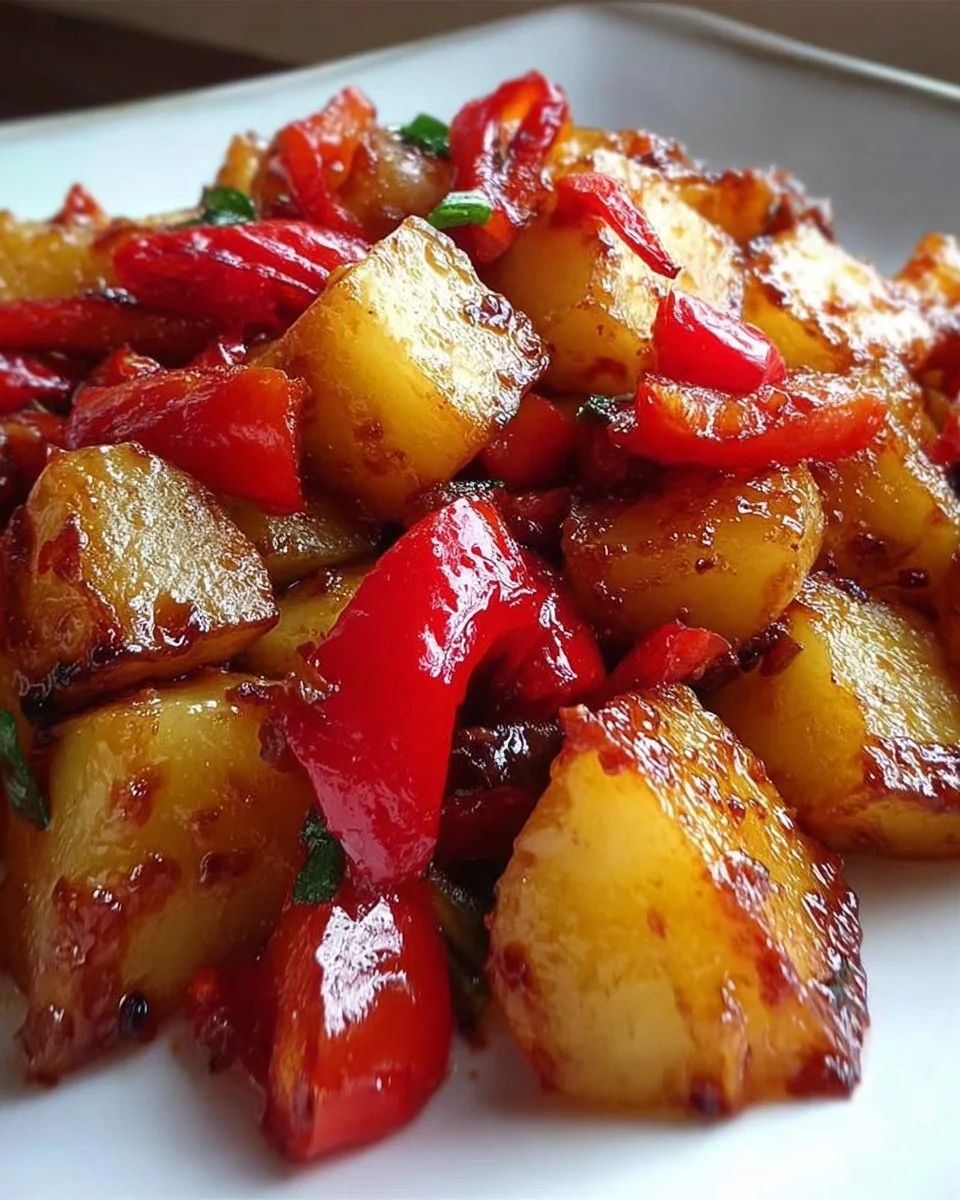 Piatto di Peperoni e Patate cucinati con erbe aromatiche
