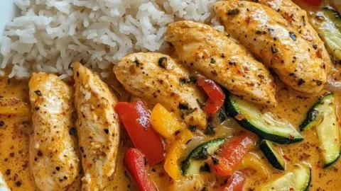 Pollo cremoso con paprika e zucchine, un piatto gustoso e semplice da preparare