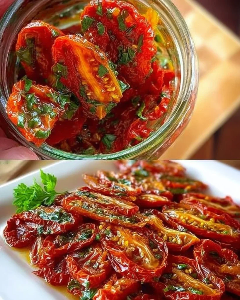 Pomodori secchi sott'olio in un barattolo di vetro