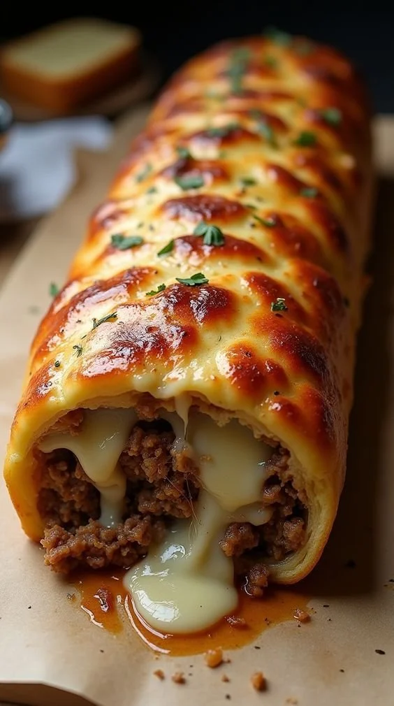 Rolle di carne macinata e formaggio appena sfornati su un piatto bianco