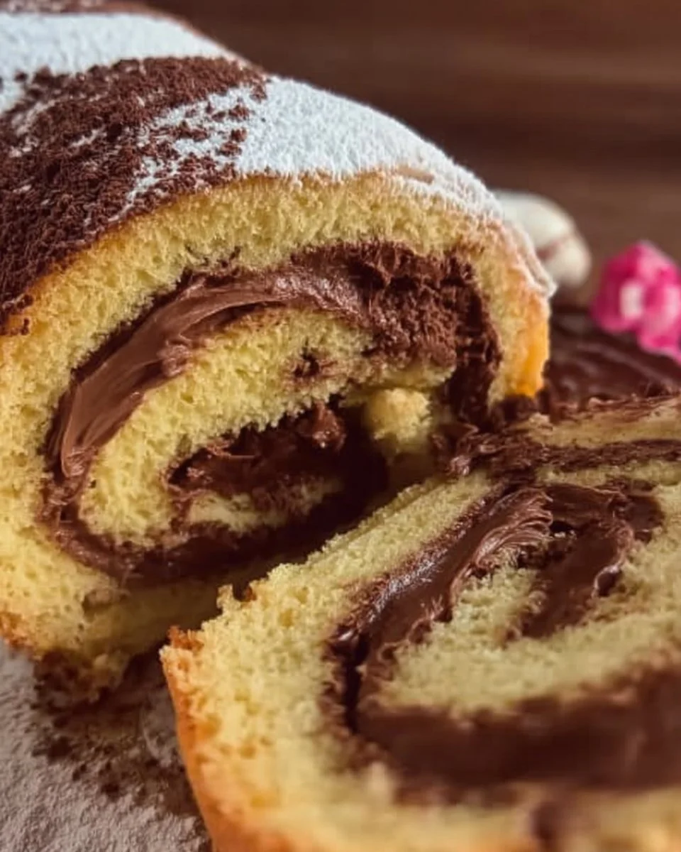 Rotolo Nutella delizioso avvolto in un morbido impasto al cioccolato
