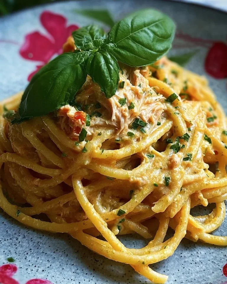 Spaghetti al Pesto di Tonno con ingredienti freschi e colorati