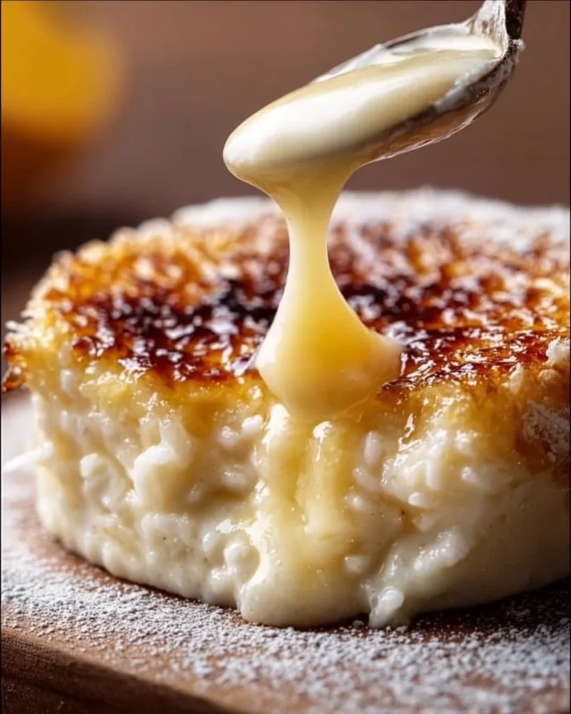 Budini di Riso della Mia Infanzia serviti con frutta fresca.