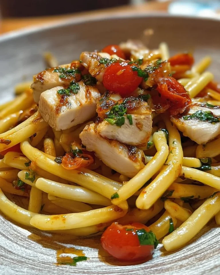 Caserecce con Pesce Spada, piatto italiano ricco di sapore e ingredienti freschi.