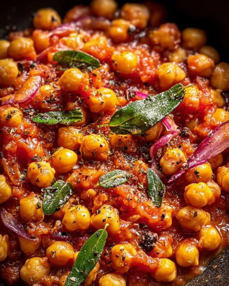Ceci alla Marinara serviti in un piatto con ingredienti freschi.
