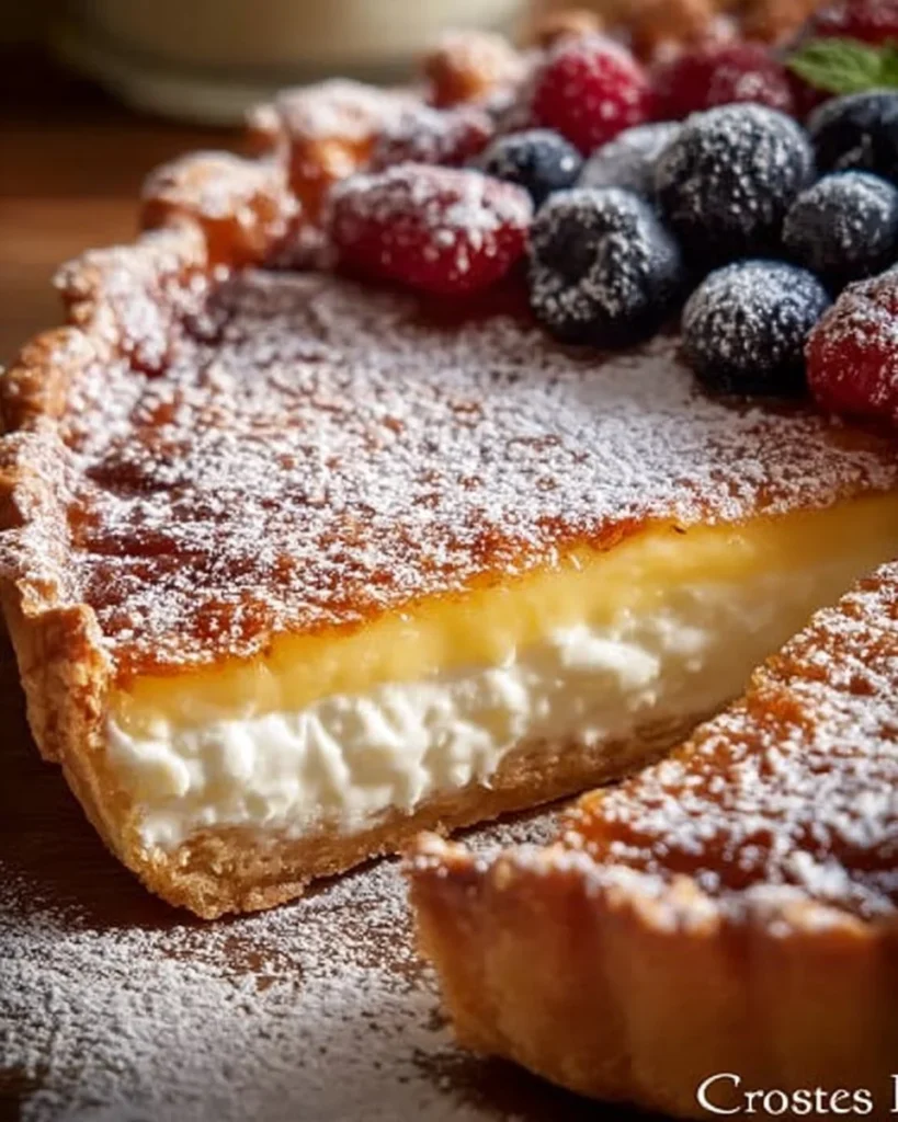 Crostata paradiso con frutta fresca e crema, dolce italiano delizioso.