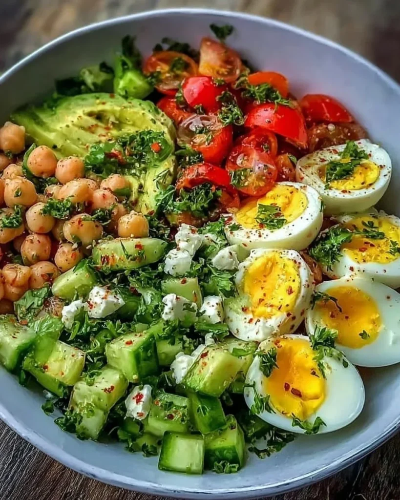 Insalatiera proteica salutare con ingredienti freschi e nutrienti.