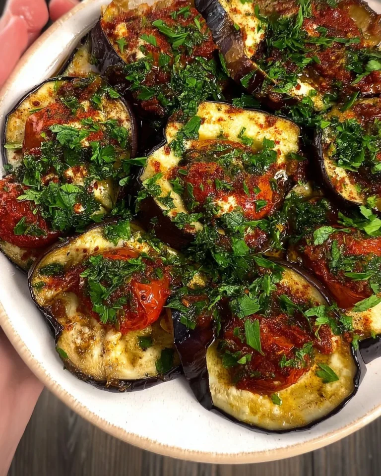Piatto di melanzane deliziose cucinate con spezie e ingredienti freschi