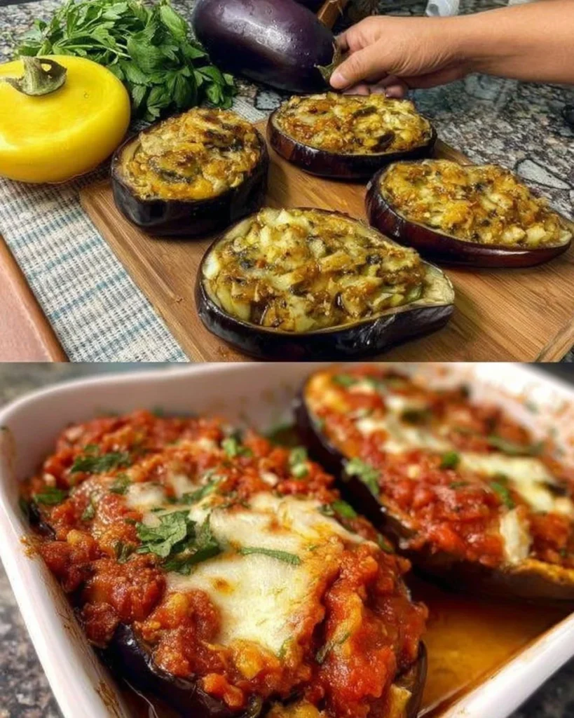 Melanzane ripiene preparate con ingredienti freschi e saporiti