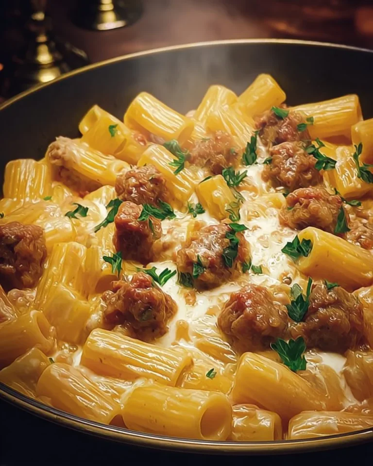 Piatto di Mezze Maniche Rigate con Crema di Fagioli e Salsiccia gourmet