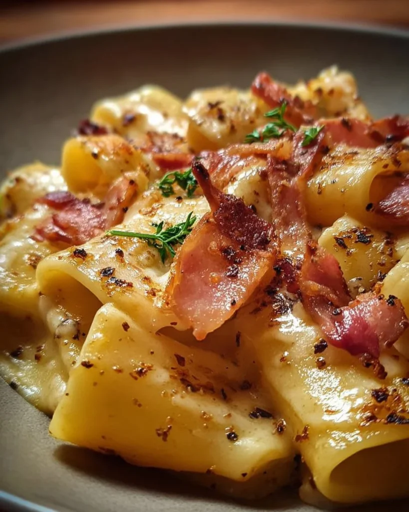 Paccheri con patate, pancetta e scamorza affumicata