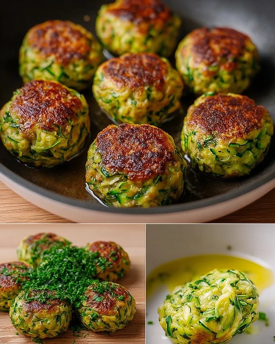 Polpette di zucchine al forno croccanti e saporite, pronte da gustare.