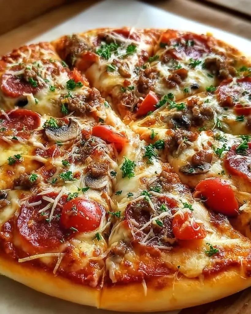 Pizza fatta in casa con ingredienti freschi e crosta dorata