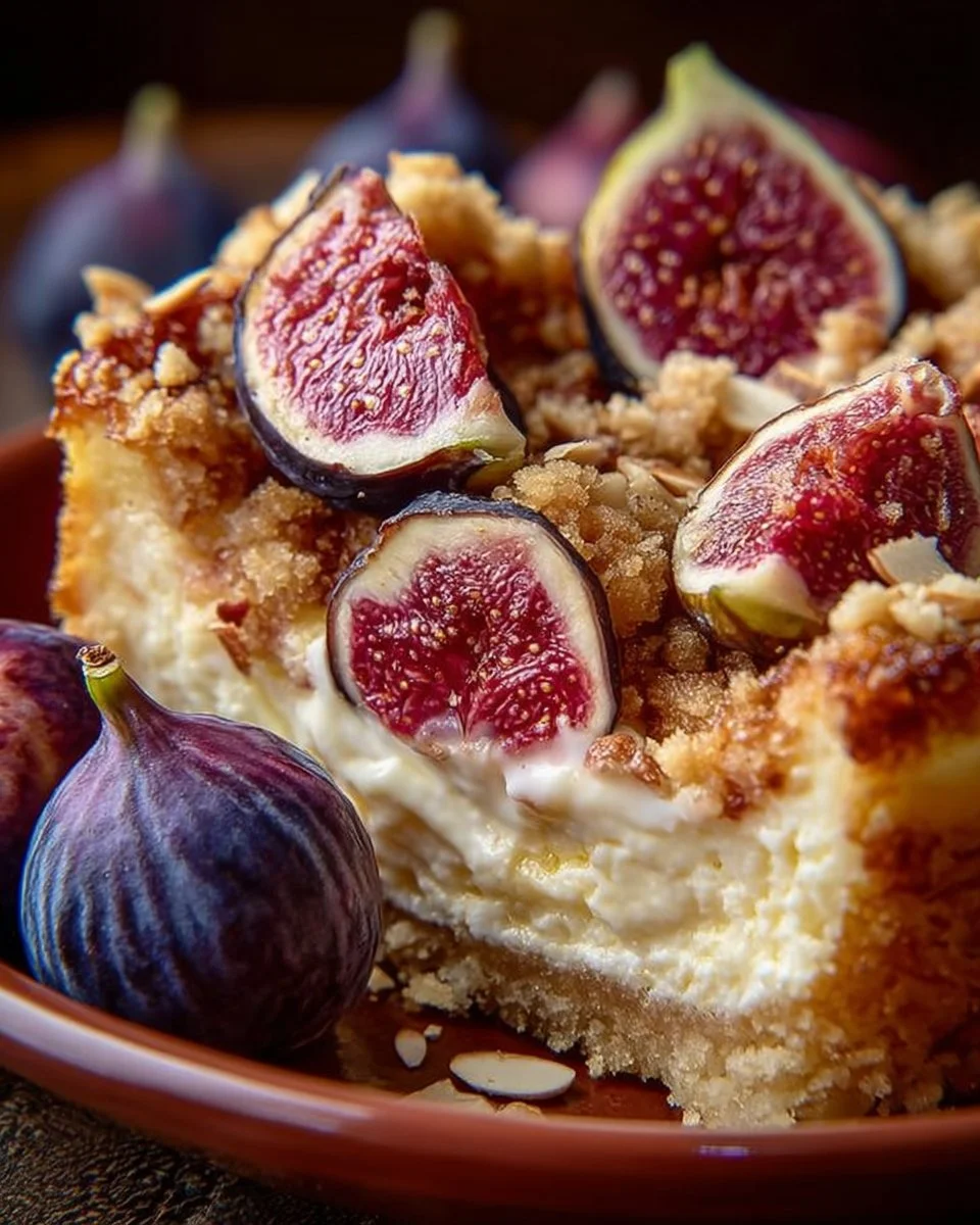 Sbriciolata di Ricotta con Fichi e Mandorle su un piatto