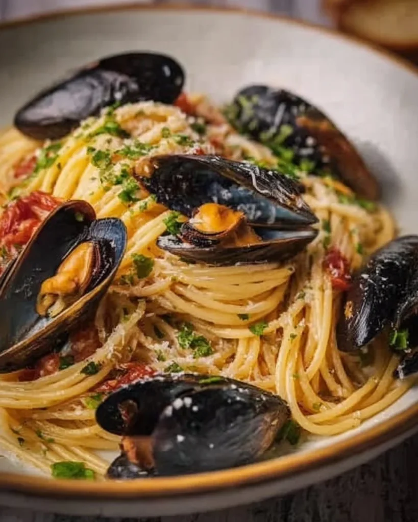 Piatto di Spaghetti alle Cozze di Antonino Cannavacciuolo con pomodorini