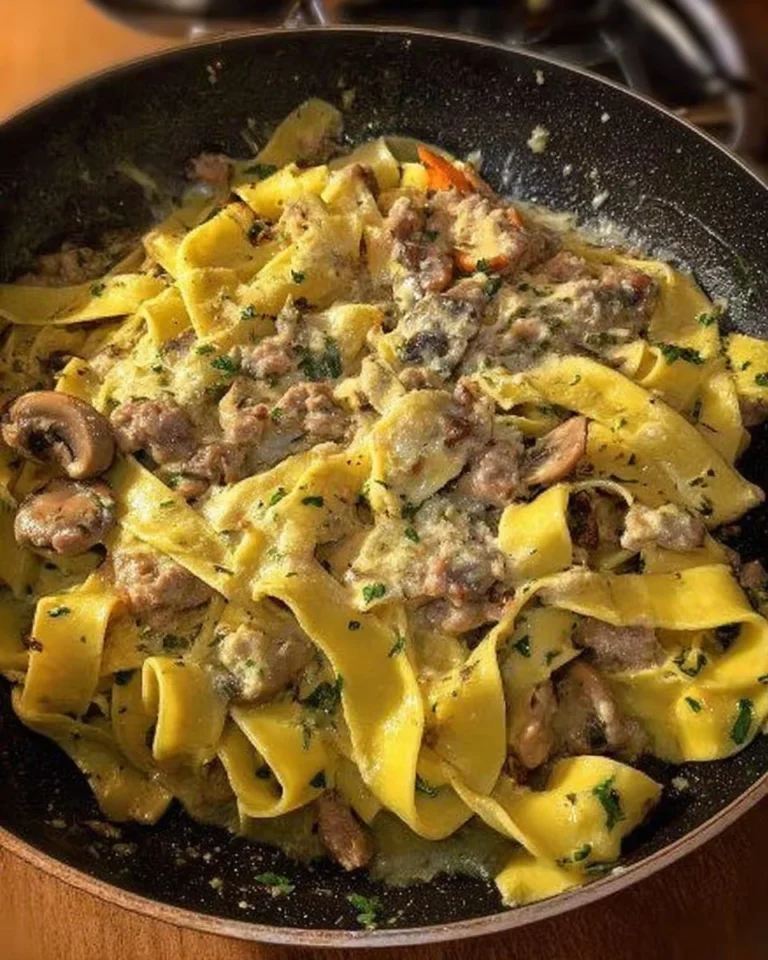 Tagliatelle panna funghi e salsiccia, un delizioso piatto italiano