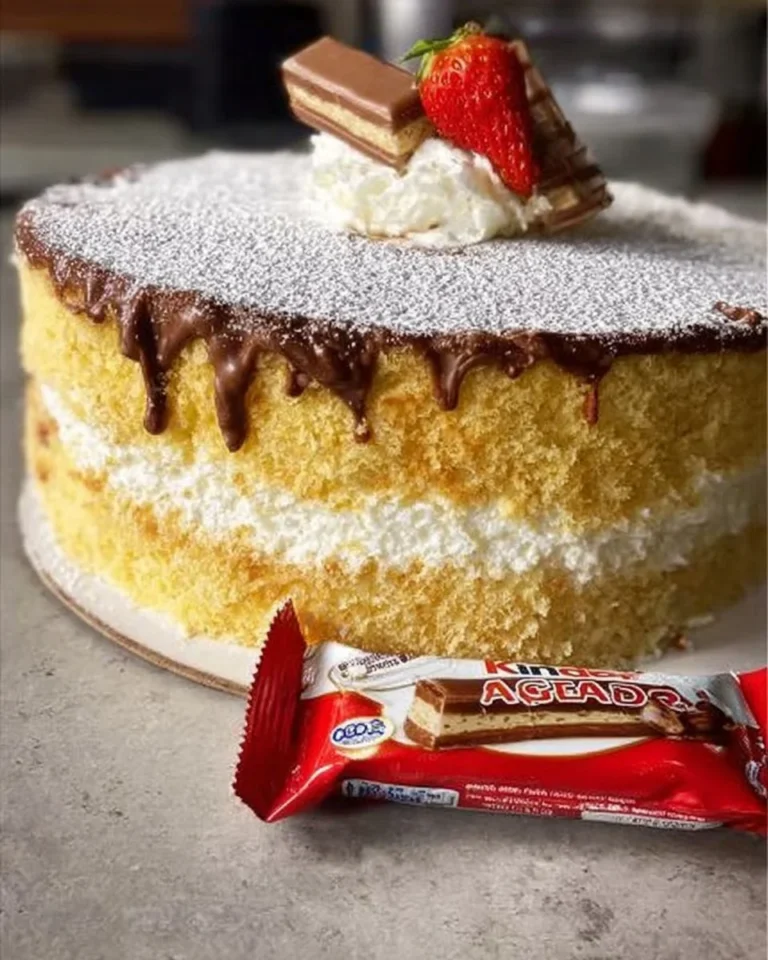 Torta Kinder Paradiso, un dolce ricco e goloso con panna e cioccolato.
