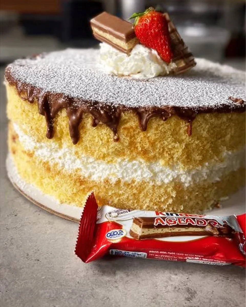 Torta Kinder Paradiso, un dolce ricco e goloso con panna e cioccolato.