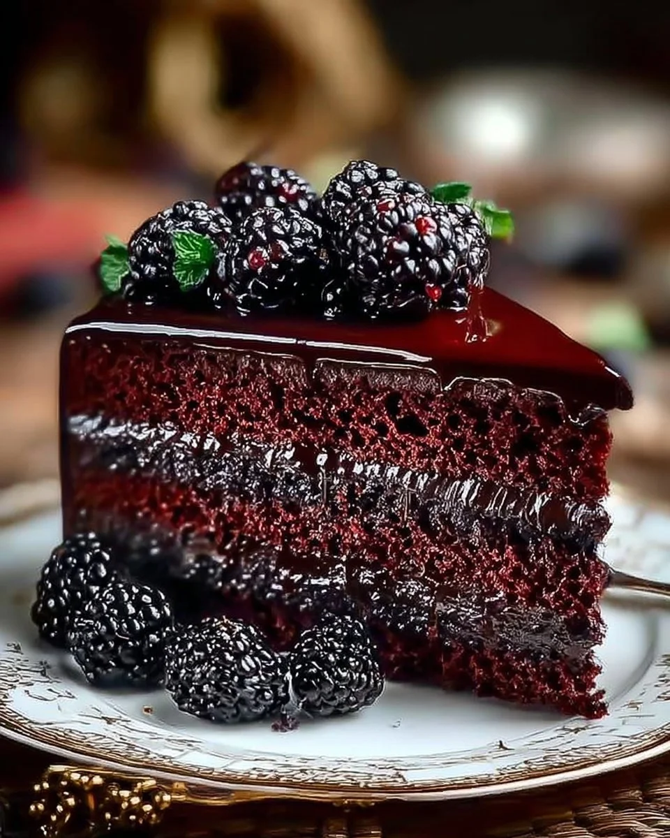 Fetta di Torta Nera di Velluto su un piatto elegante