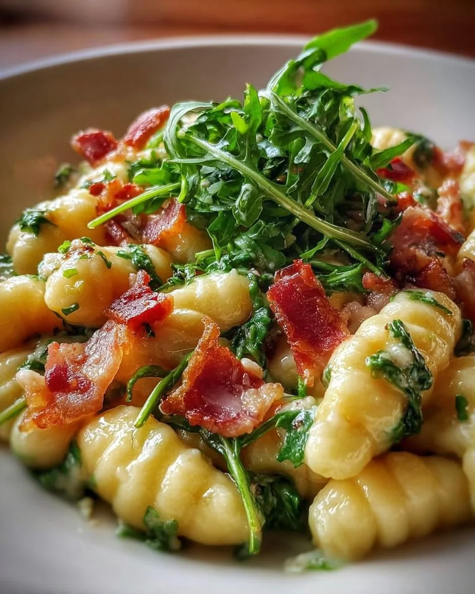 Cavatelli con Speck, Rucola e Crema di Patate, piatto tradizionale italiano