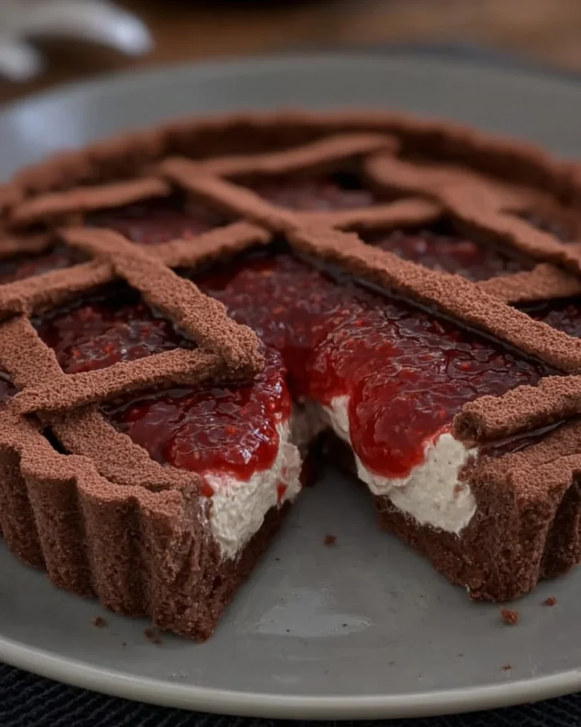 Crostata al cacao con ricotta e marmellata fresca
