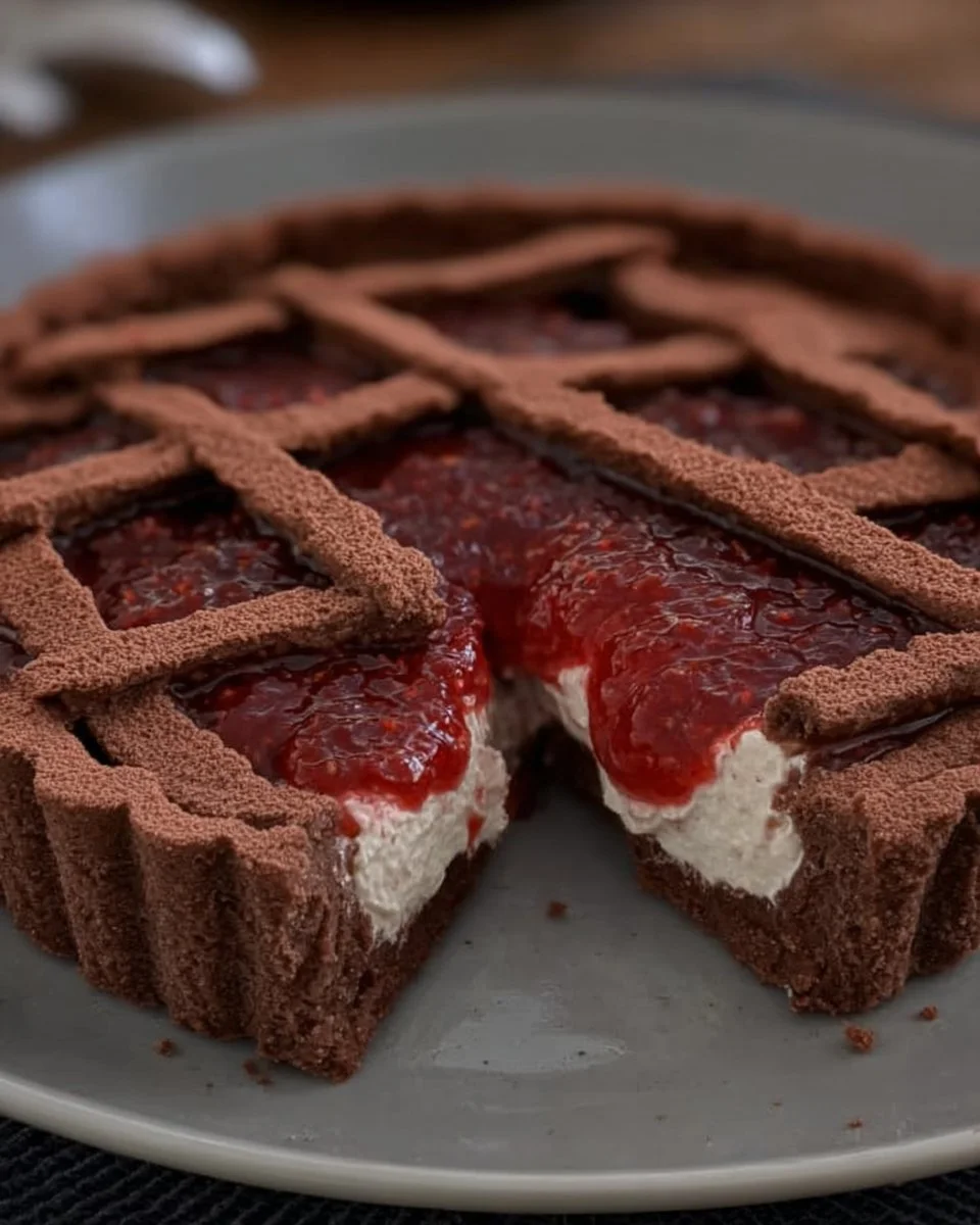 Crostata al cacao con ricotta e marmellata fresca