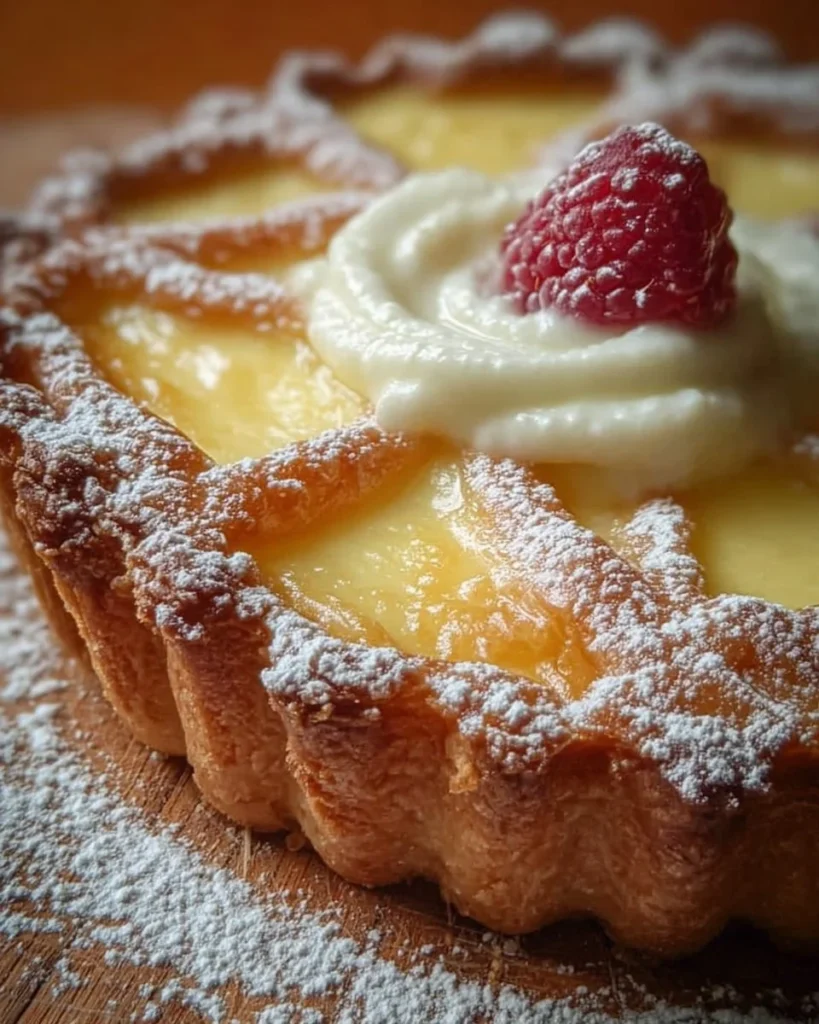 Crostata con crema pasticcera e ricotta appena sfornata