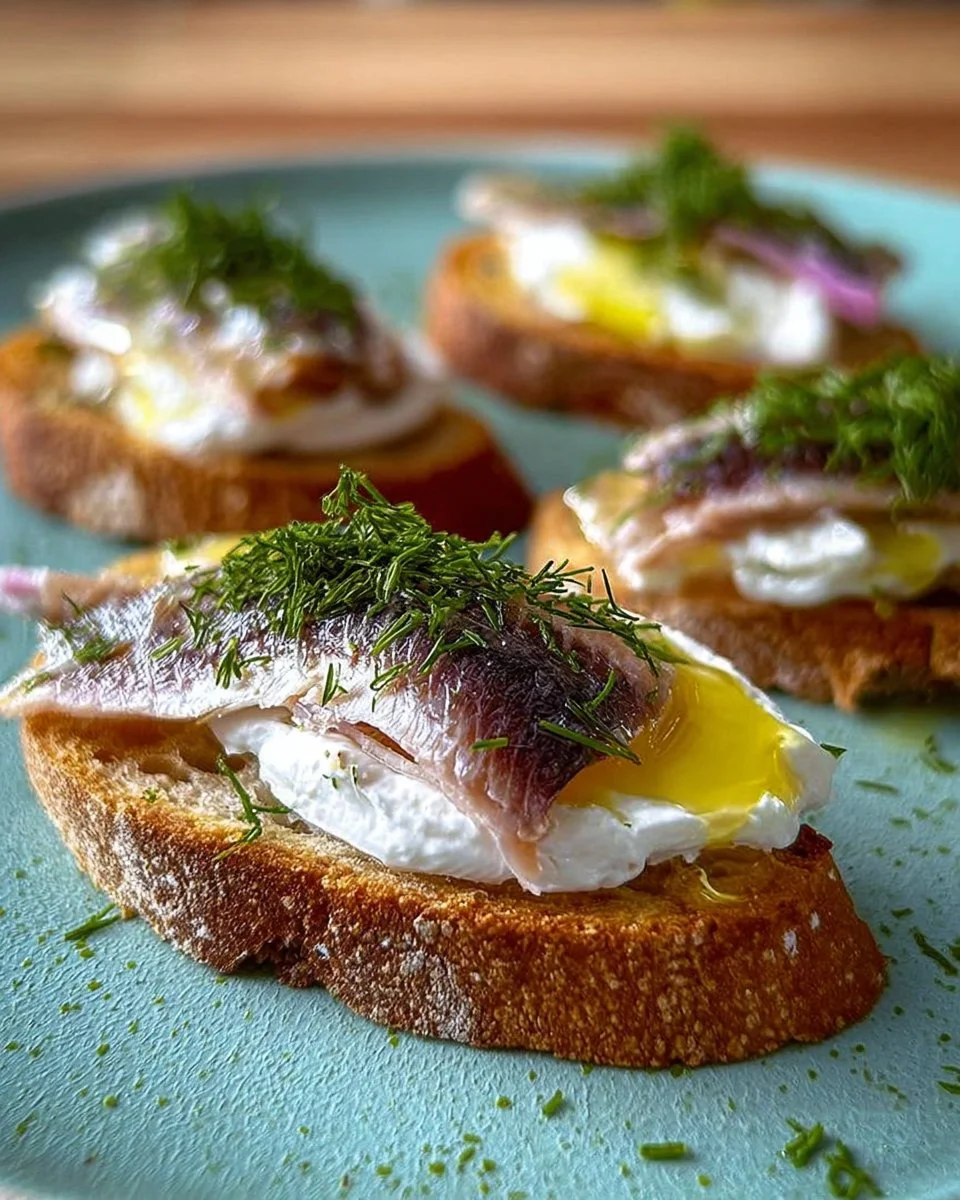 Crostini con alici marinate e burrata, un antipasto gourmet