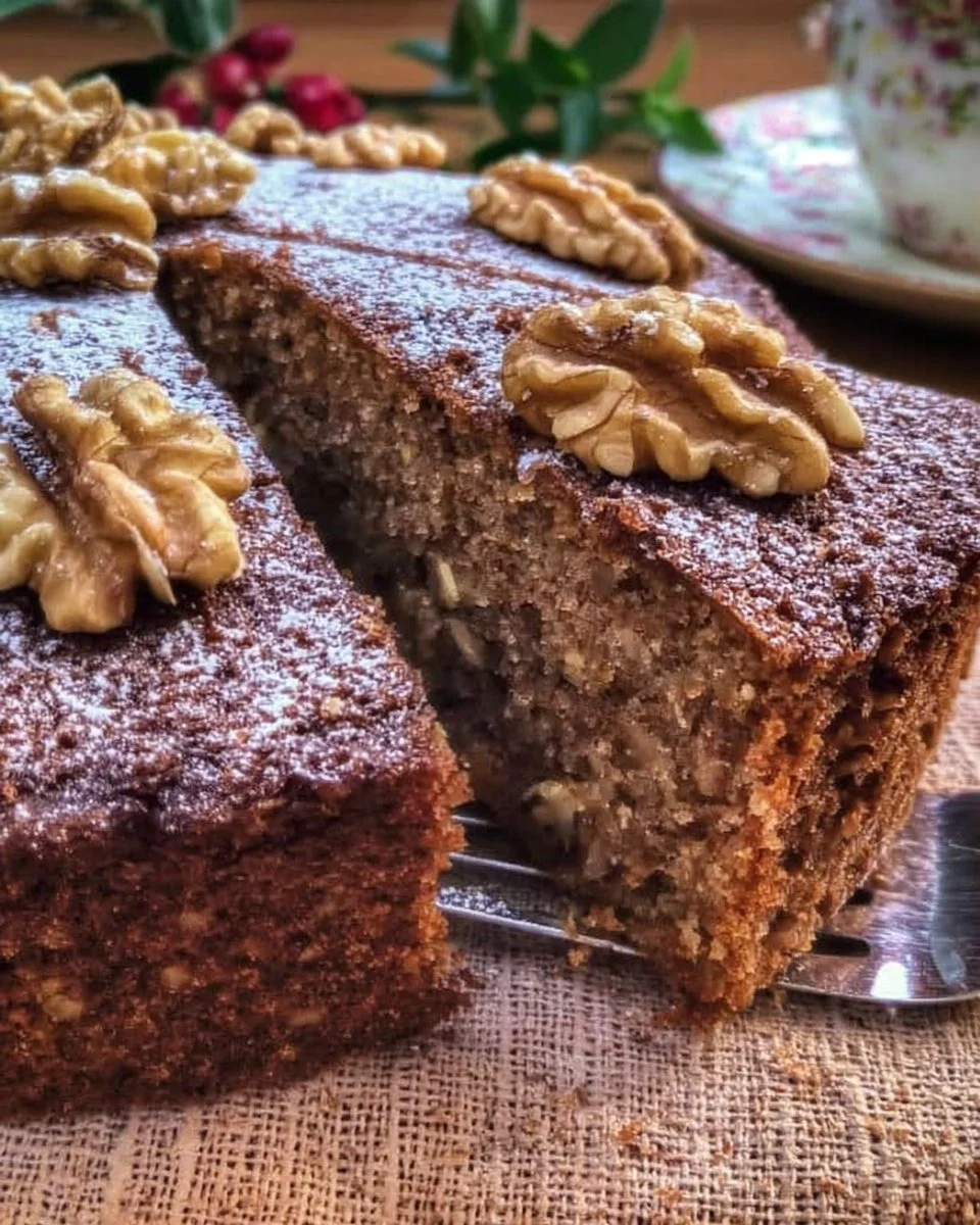 Fetta di torta alle noci su piatto decorativo