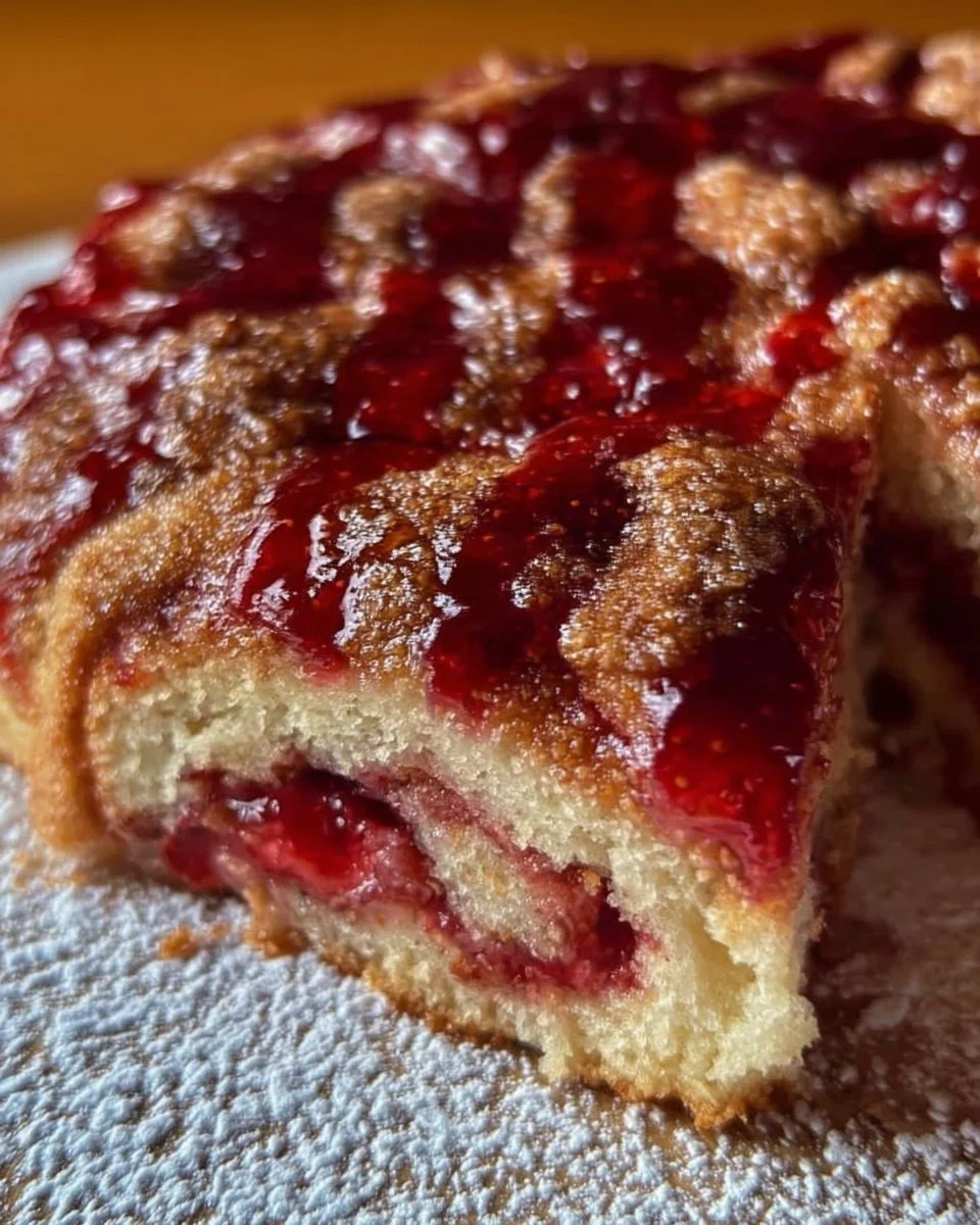 Rotolo di marmellata di fragole decorato con frutta fresca